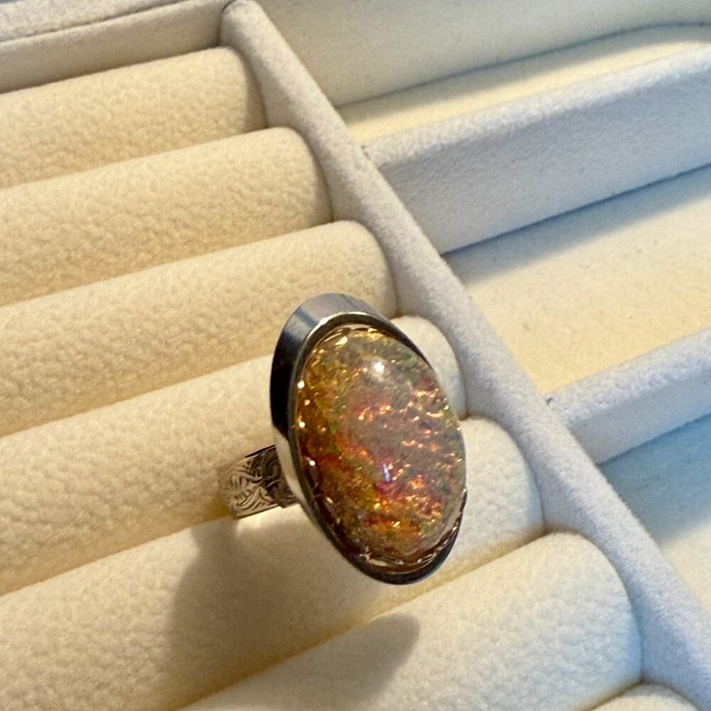 VTG ~ Ammolite Wrap Ring ~ Very Old
